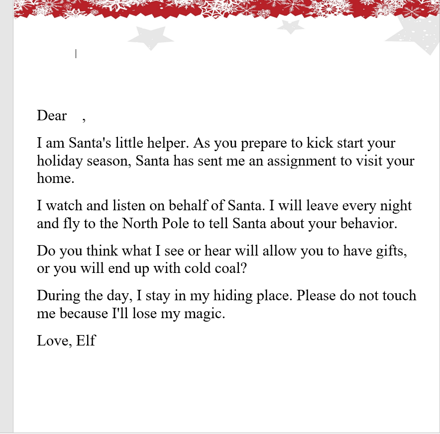 Elf on the Shelf Letter red border